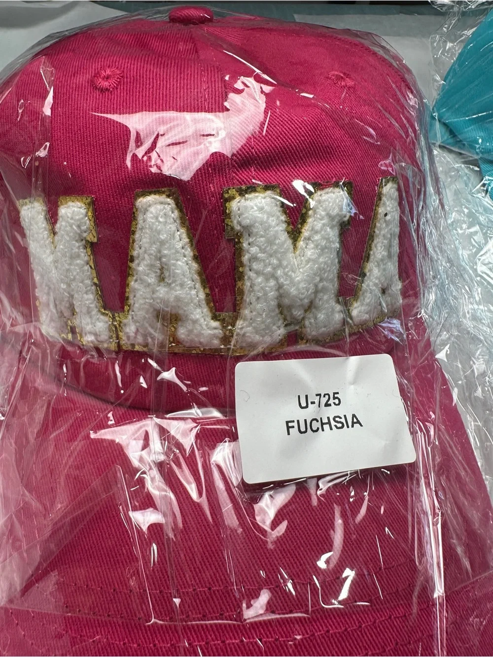 Embroidered Chenille Mama Trucker hat- Fuchsia, Mint & Black